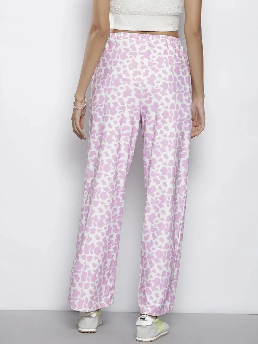 Women Lavender Cow Print Straight Pants