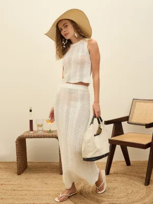 Women Off-White Crochet Straight Maxi Skirt