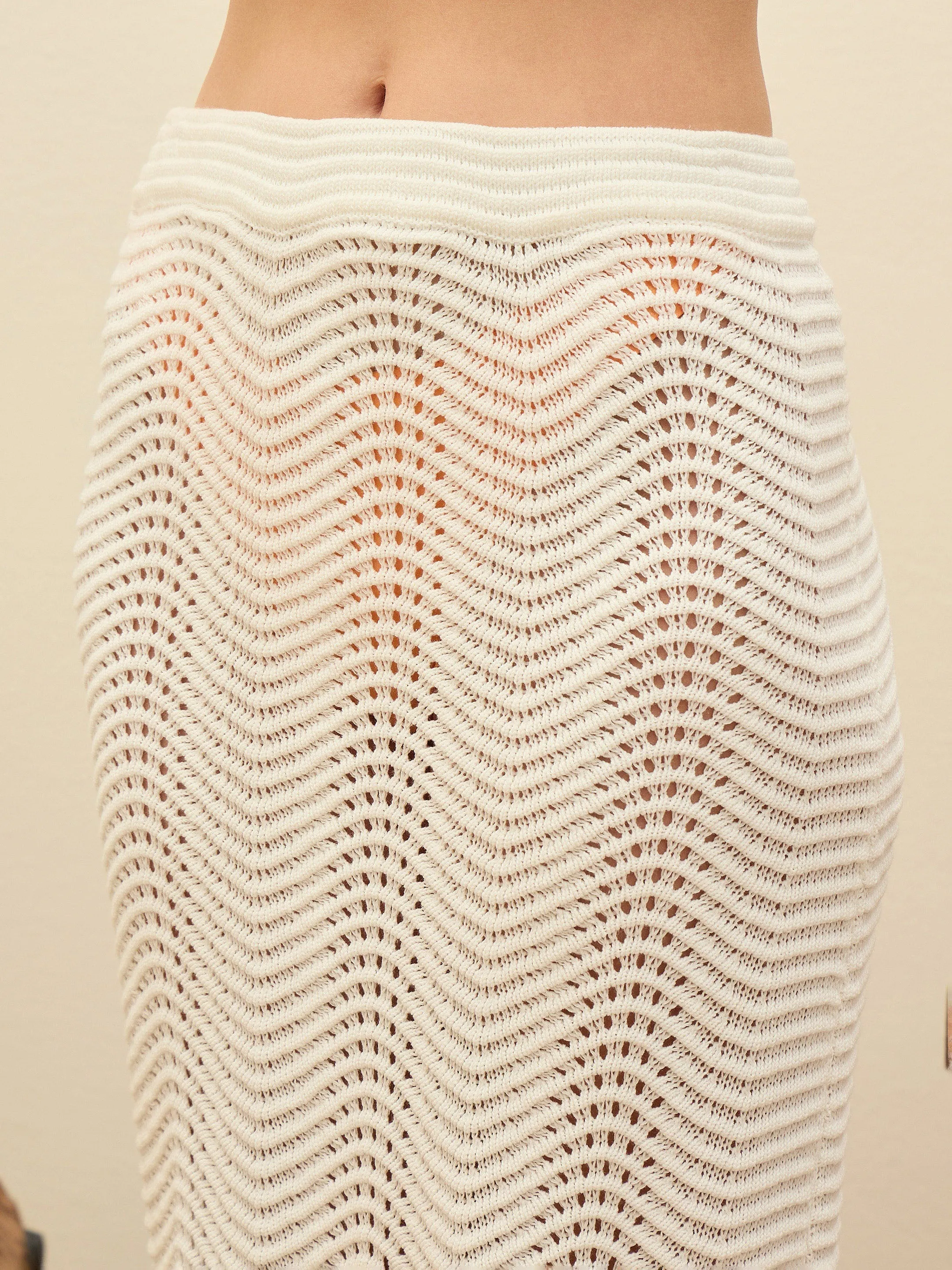 Women Off-White Crochet Straight Maxi Skirt