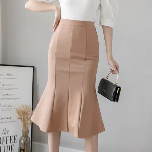 women Pencil skirts high waist midi skirts plus size ruffles black office