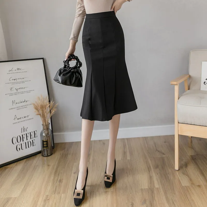women Pencil skirts high waist midi skirts plus size ruffles black office