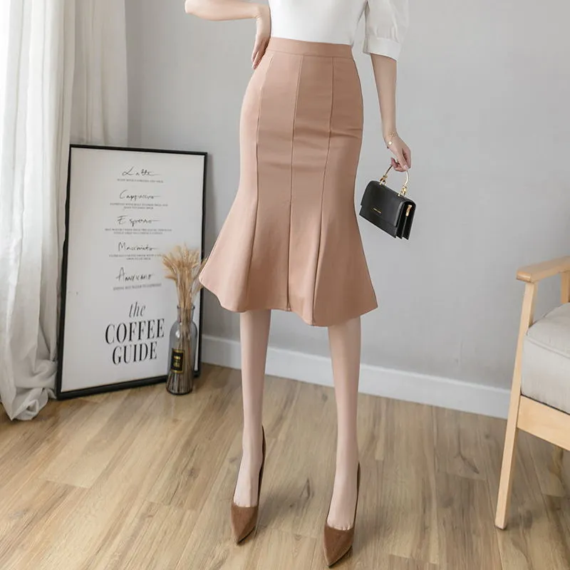 women Pencil skirts high waist midi skirts plus size ruffles black office