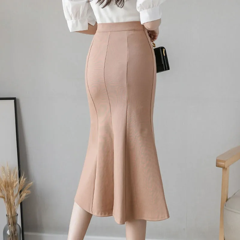 women Pencil skirts high waist midi skirts plus size ruffles black office