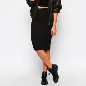 Women Skirts Ladies Slim High Waist Solid Color Bodycon Knee Length Office Pencil Skirts Saia Black White