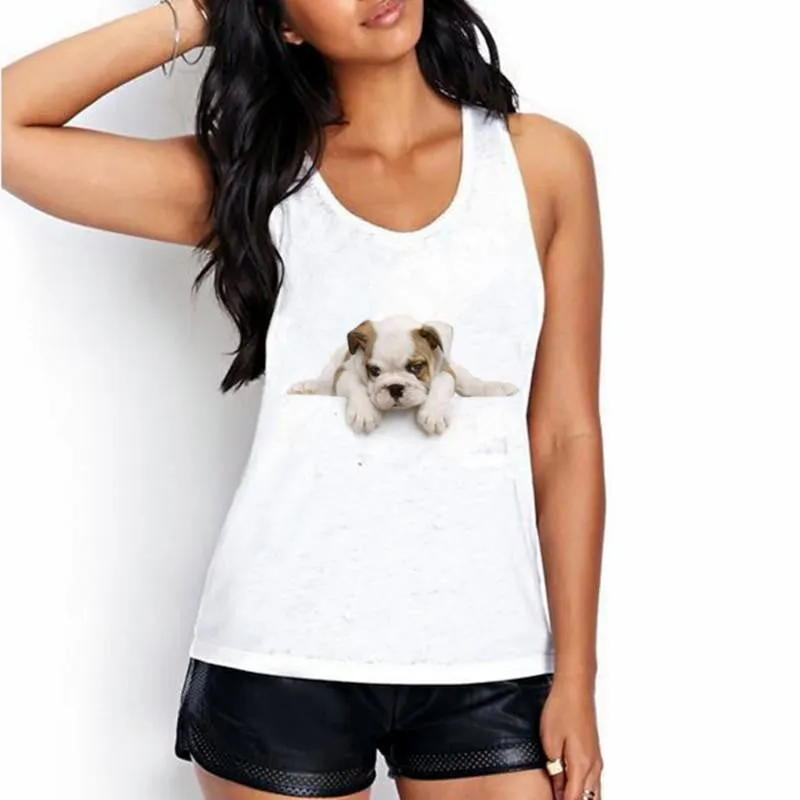 Women White Tank Tops The owl of contemplation Print 20 Colors Women Sleeveless Round Neck Tank Tops BX41-60