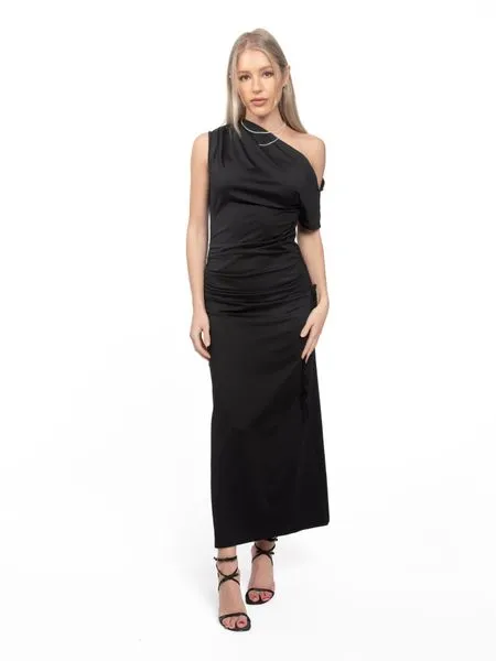 Women's Asymmetric Neck Ruched Fitted Formal Dress