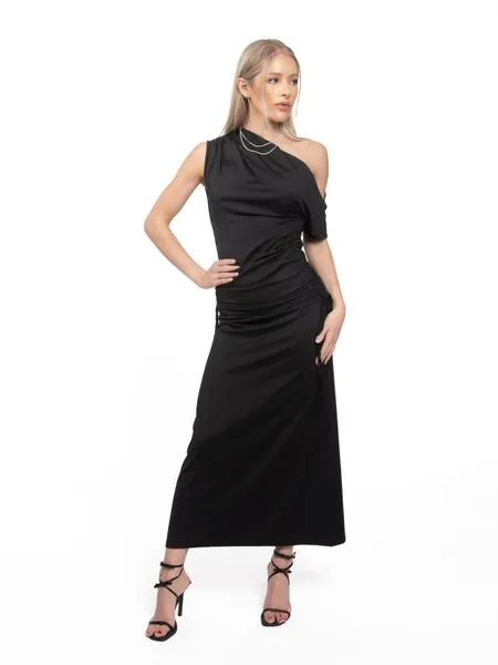 Women's Asymmetric Neck Ruched Fitted Formal Dress