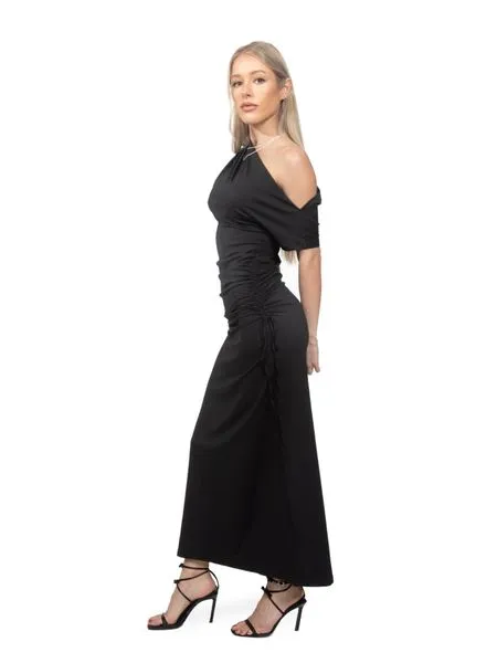 Women's Asymmetric Neck Ruched Fitted Formal Dress