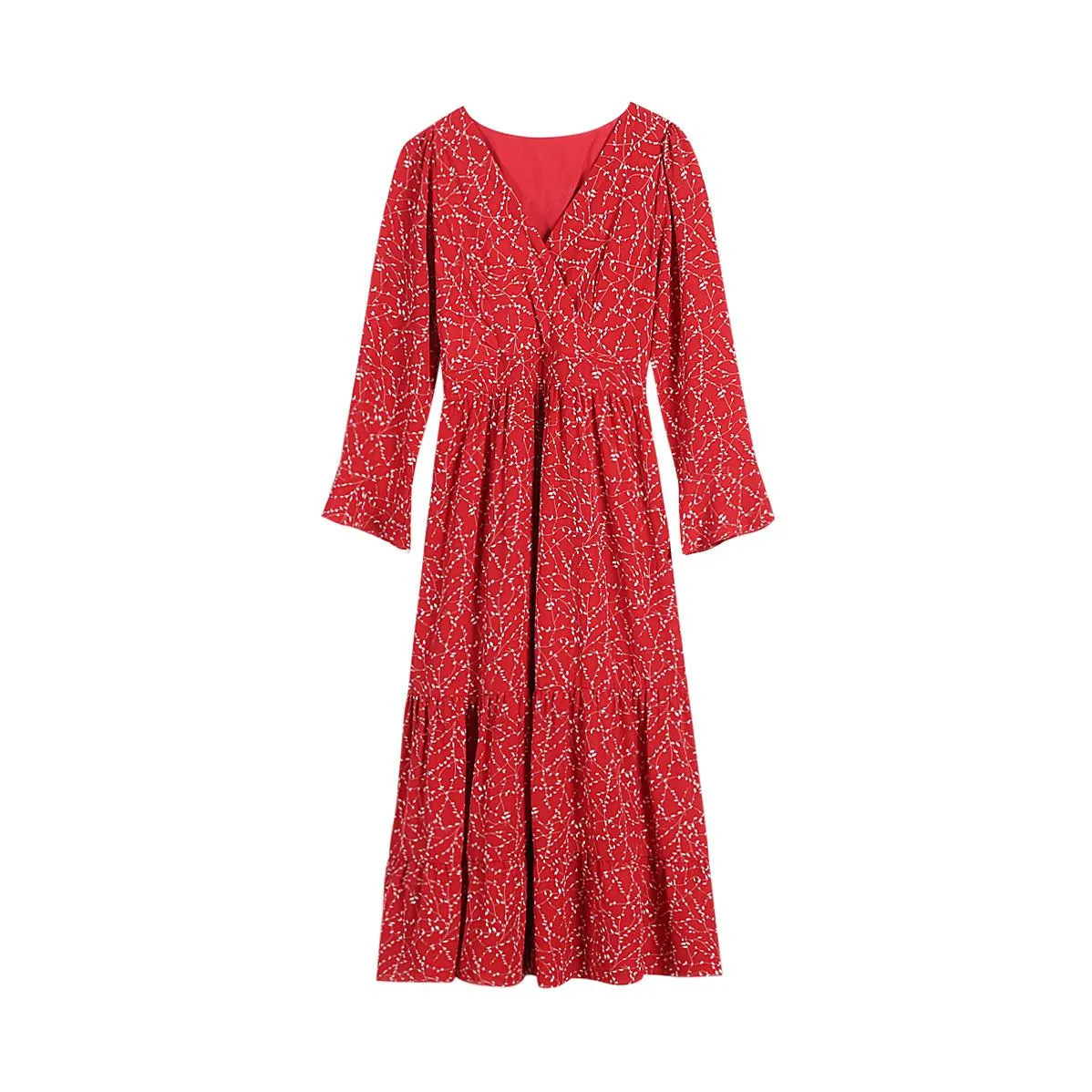 Women's Calf-Length Tiered Dress in Stunning Floral Pattern