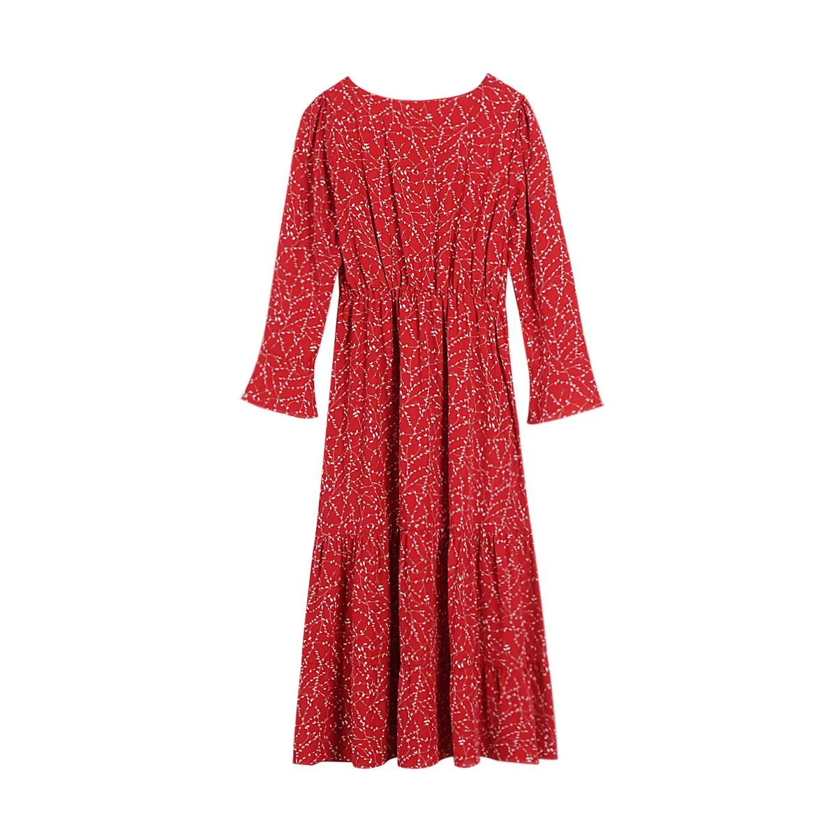 Women's Calf-Length Tiered Dress in Stunning Floral Pattern