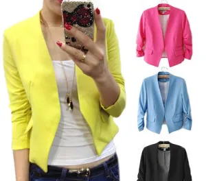 Women's Candy Color Solid Slim Suit Blazer Coat Jacket Outcoat Outerwear