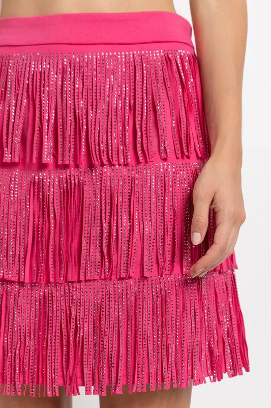 Women's Rhinestone Suede Fringe Mini Skirt