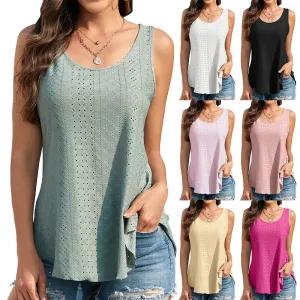 Womens Tank Tops U Neck Casual Vest Dolphin Hem Casual Flowy Summer Sleeveless Tunic Tshirts