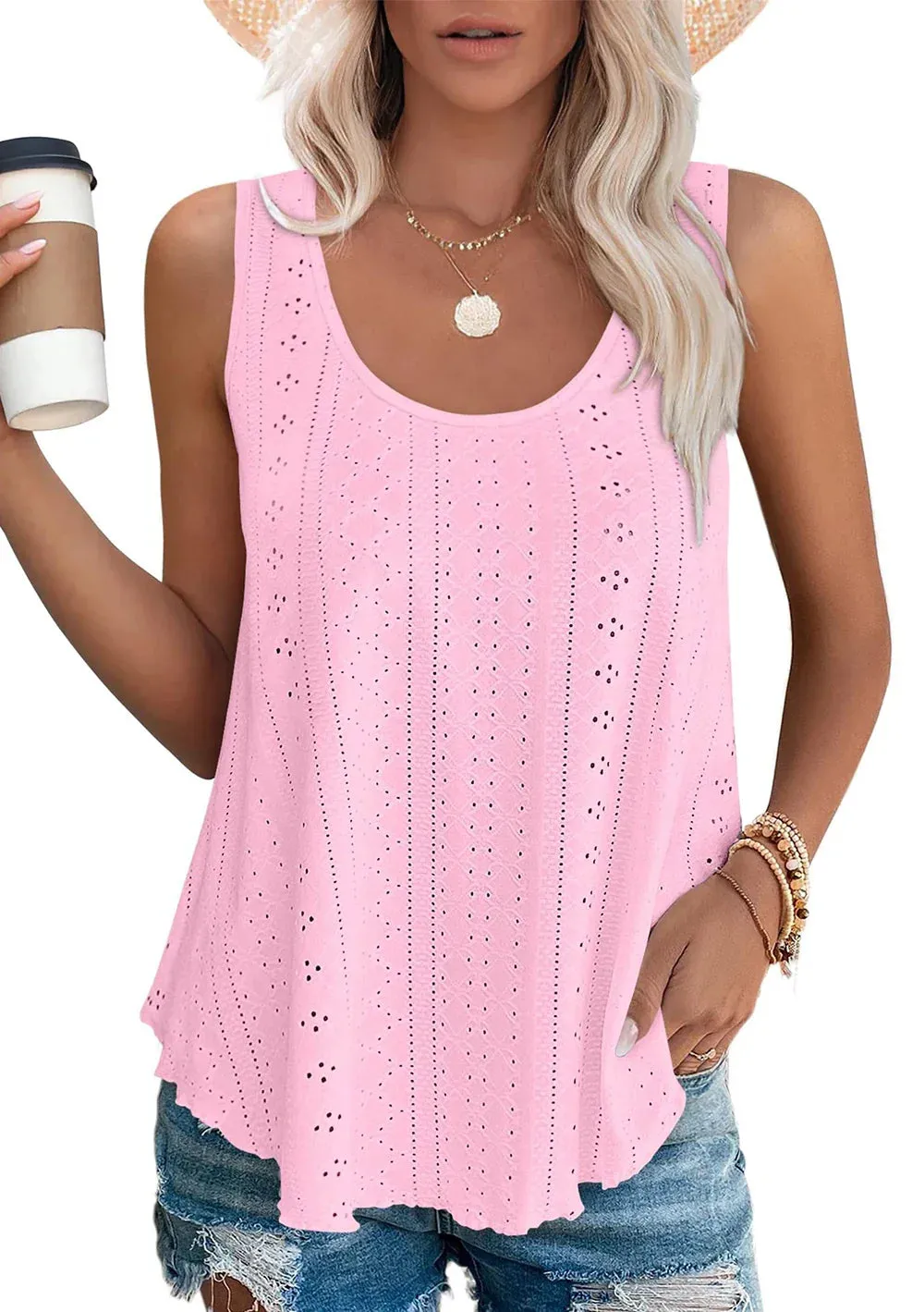Womens Tank Tops U Neck Casual Vest Dolphin Hem Casual Flowy Summer Sleeveless Tunic Tshirts
