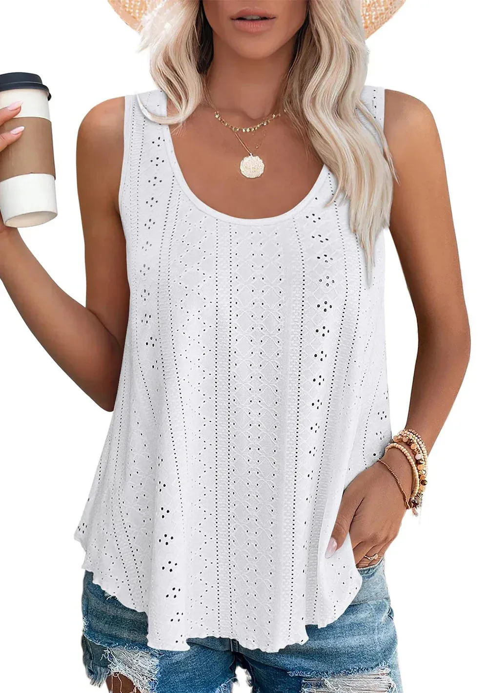 Womens Tank Tops U Neck Casual Vest Dolphin Hem Casual Flowy Summer Sleeveless Tunic Tshirts