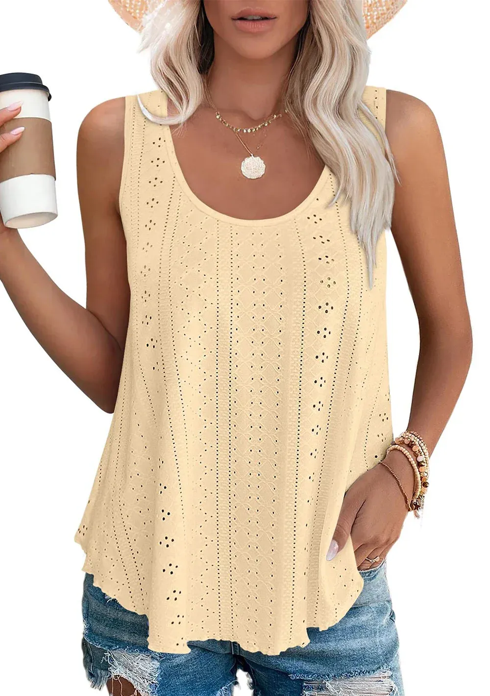 Womens Tank Tops U Neck Casual Vest Dolphin Hem Casual Flowy Summer Sleeveless Tunic Tshirts