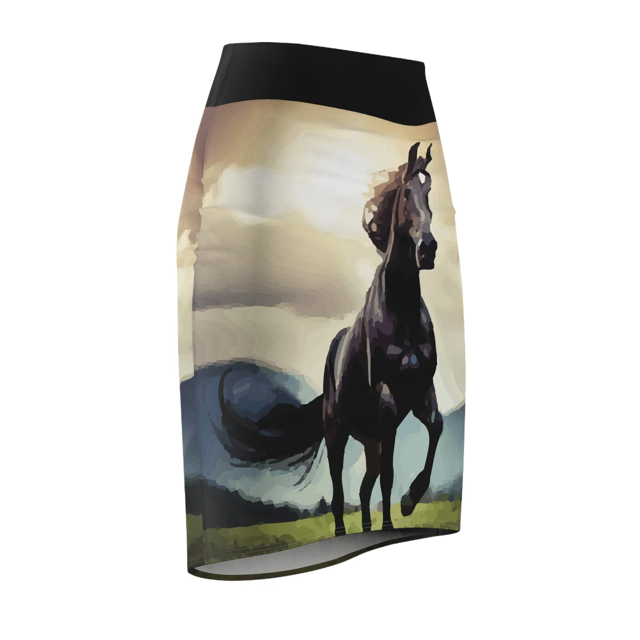 Women's Wild Black Horse Printed Pencil Mini Skirt
