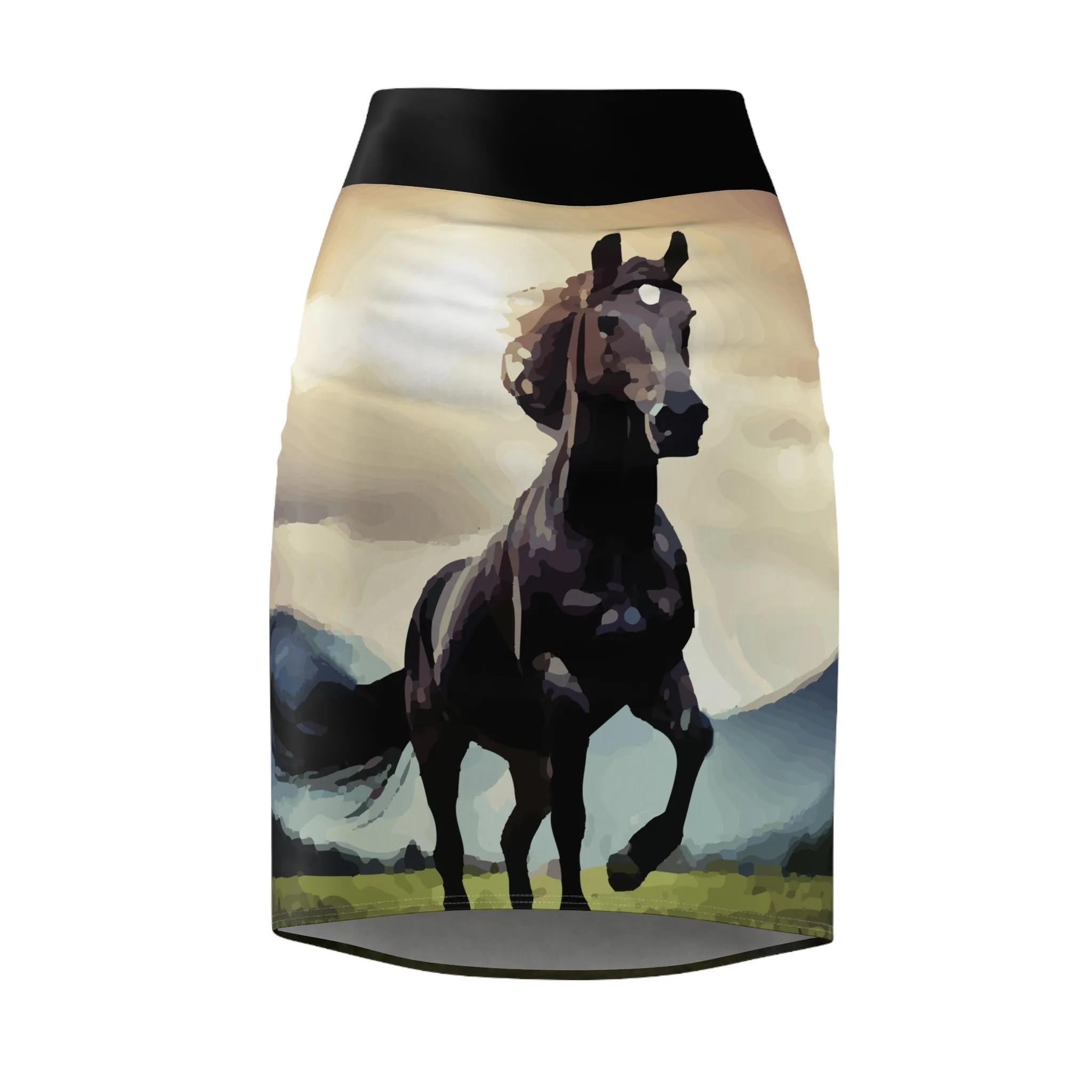Women's Wild Black Horse Printed Pencil Mini Skirt