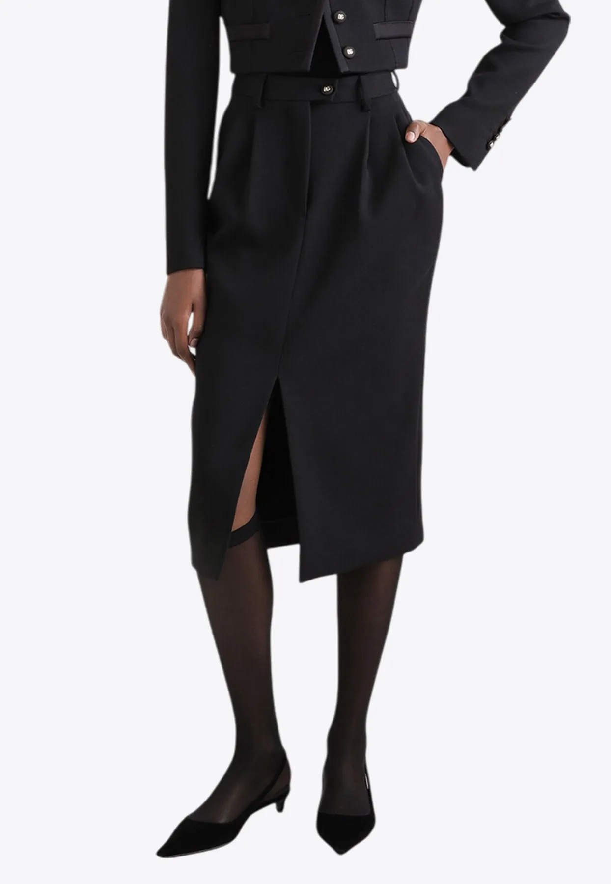 Wool Midi Pencil Skirt