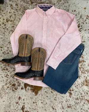 Wrangler George Strait Long Sleeve One Pocket Button Down in Pink Paisley