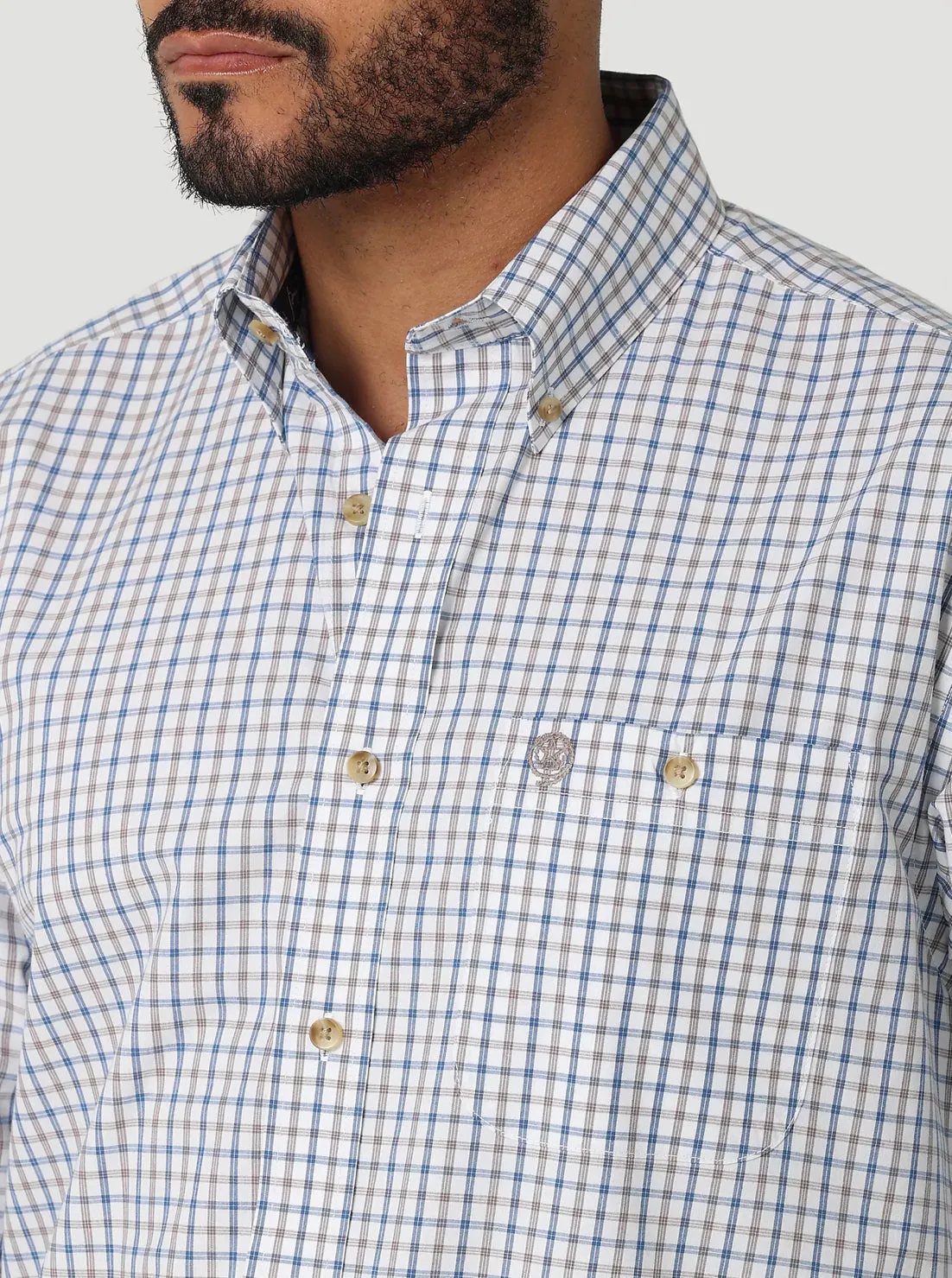Wrangler George Strait Long Sleeve One Pocket Plaid Button Down in Honorable Blue