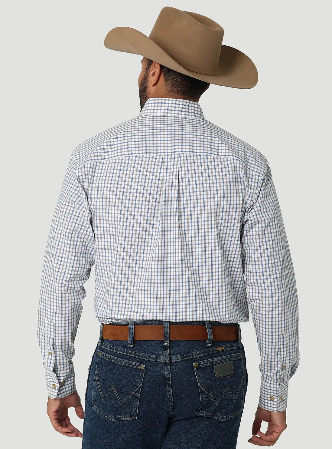 Wrangler George Strait Long Sleeve One Pocket Plaid Button Down in Honorable Blue
