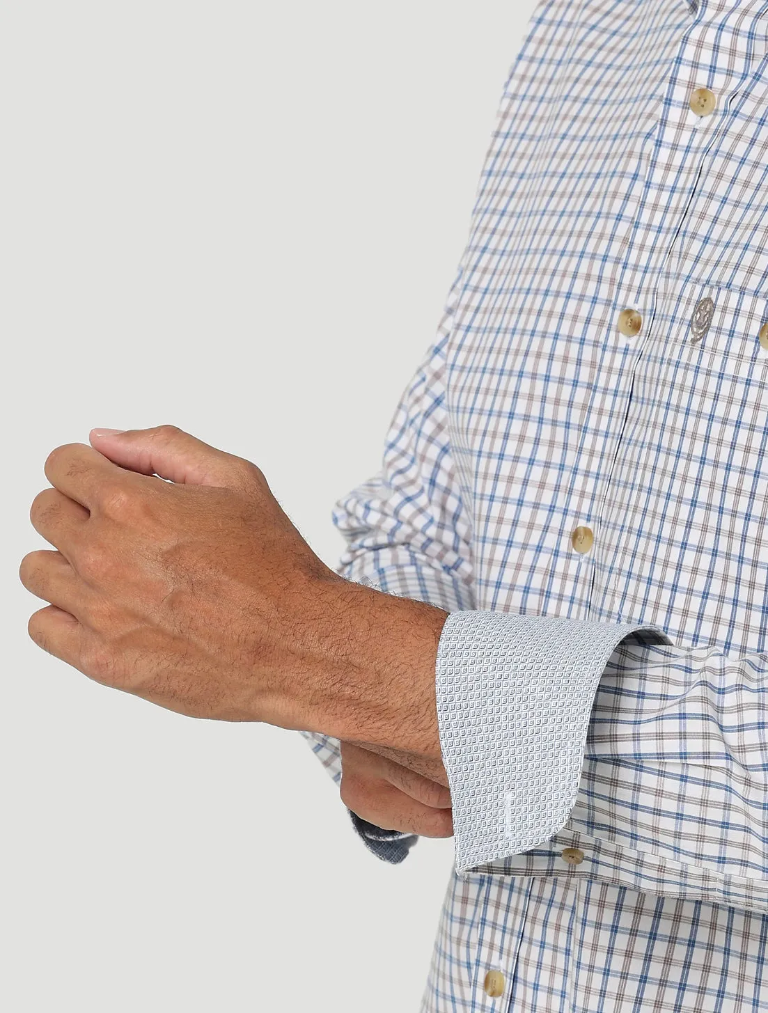 Wrangler George Strait Long Sleeve One Pocket Plaid Button Down in Honorable Blue