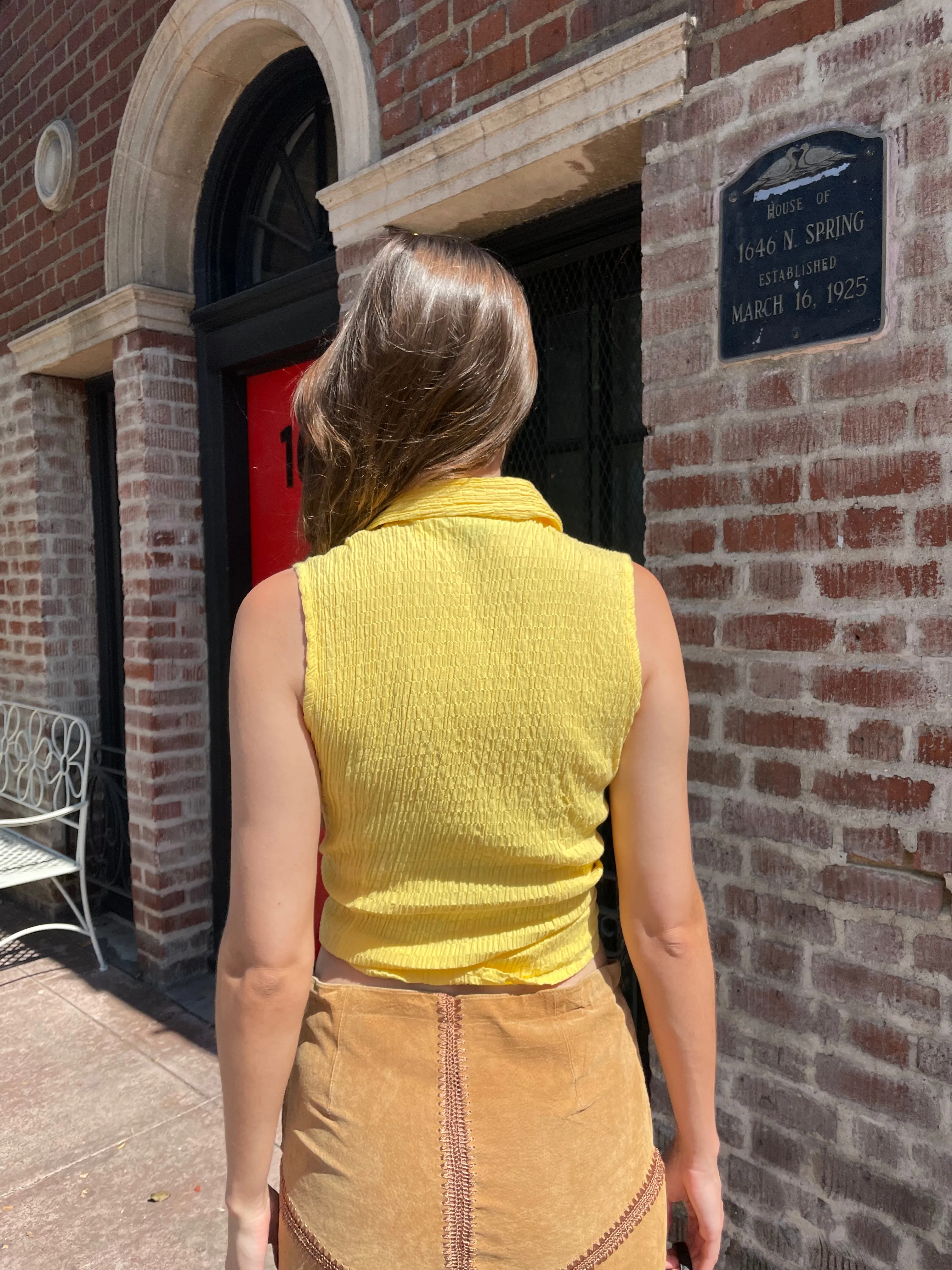 Yellow Sleeveless Button Down (S)