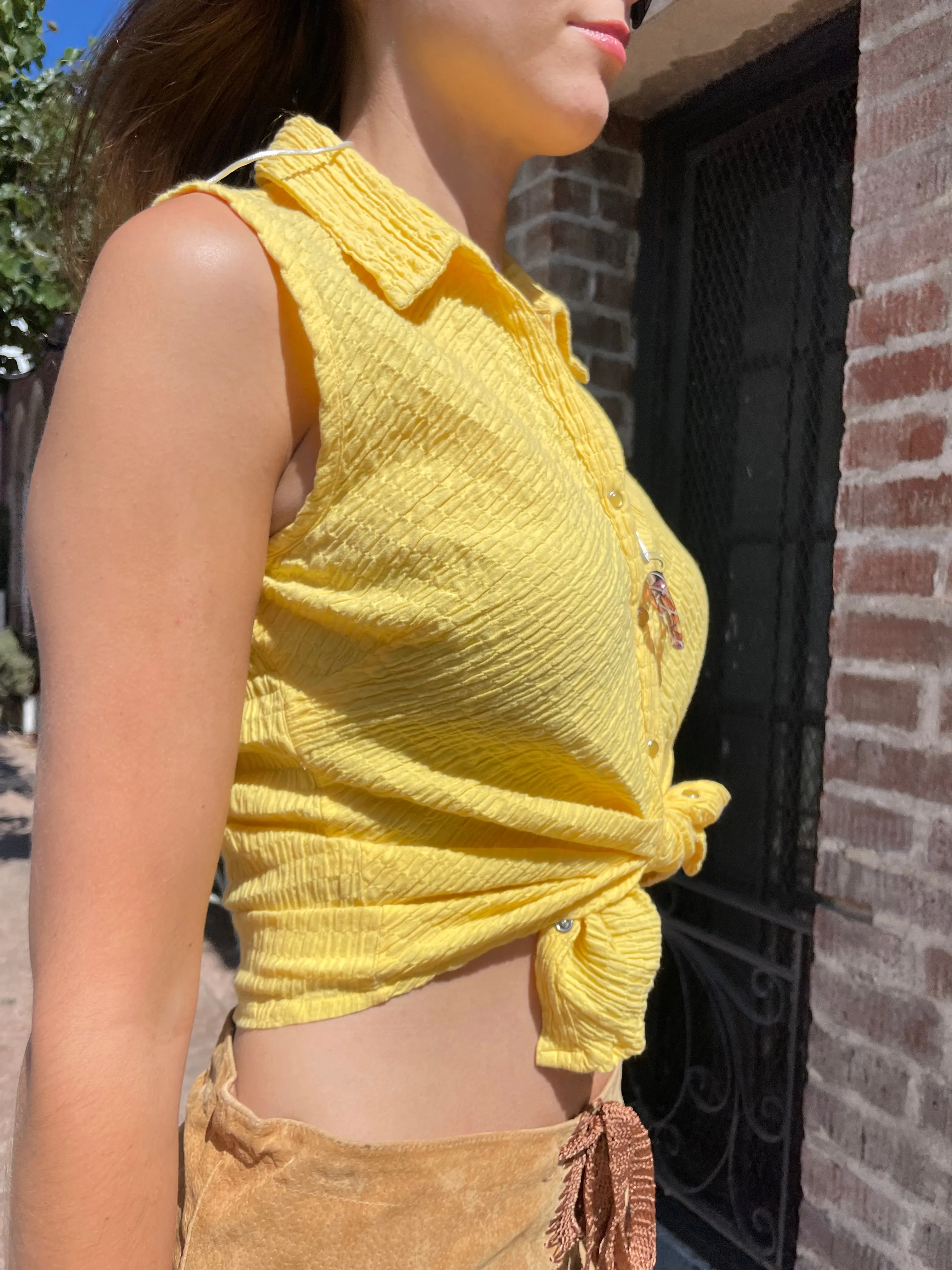 Yellow Sleeveless Button Down (S)