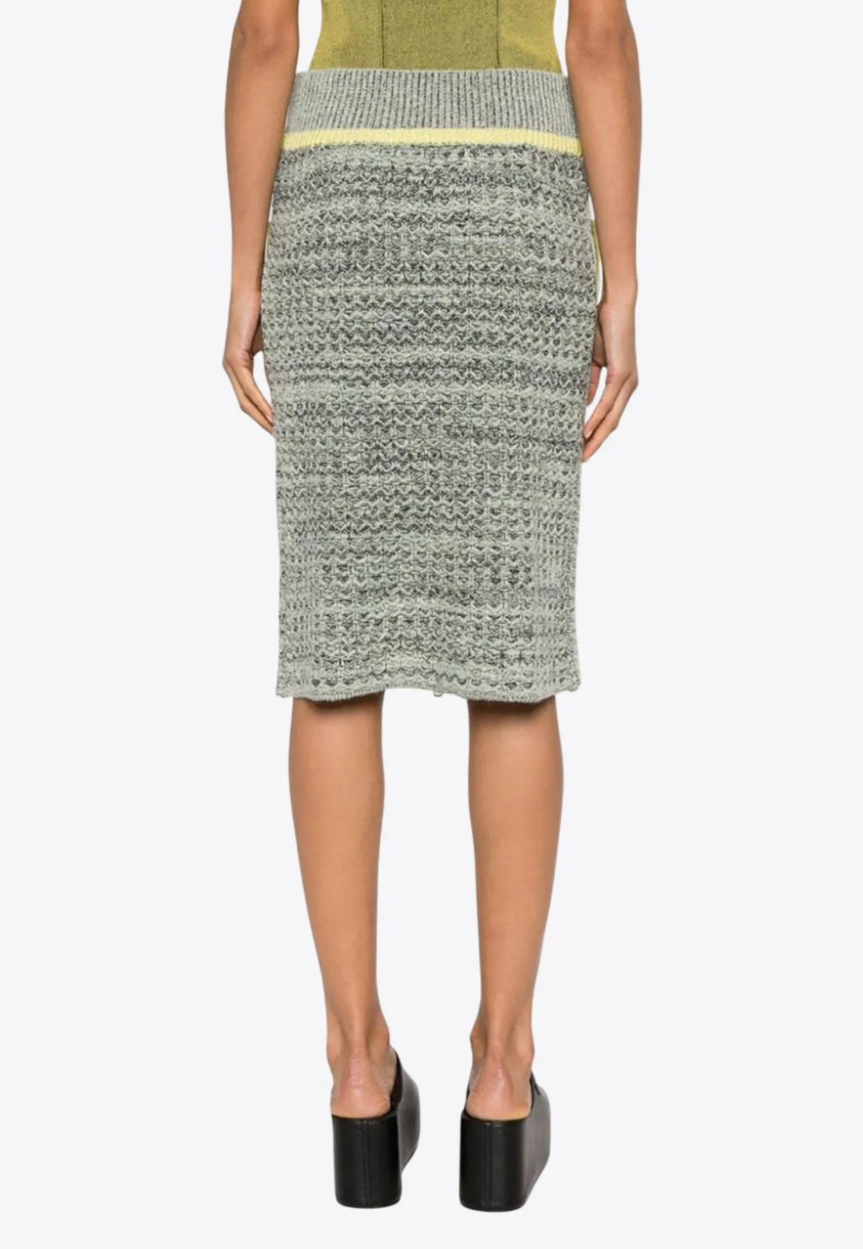 Yi Floral Embroidery Midi Knitted Skirt