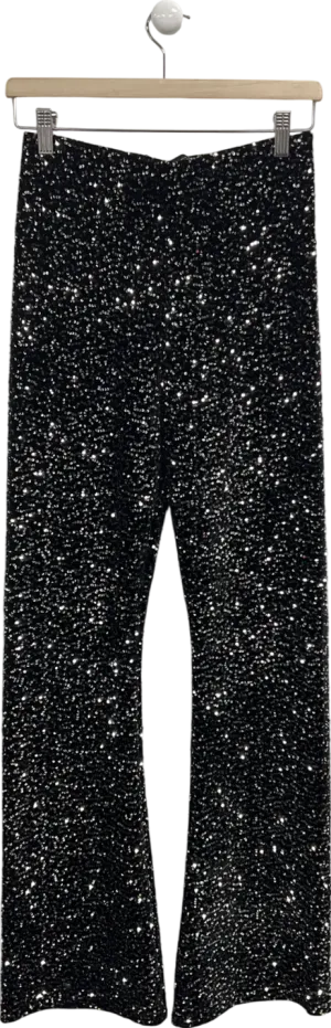 ZARA Black Flare Fit Sequin Trousers UK S