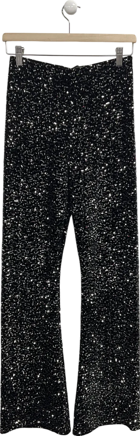 ZARA Black Flare Fit Sequin Trousers UK S