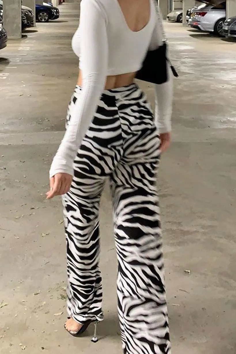 Zebra Print Wide Leg Trousers