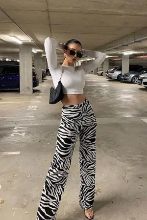 Zebra Print Wide Leg Trousers