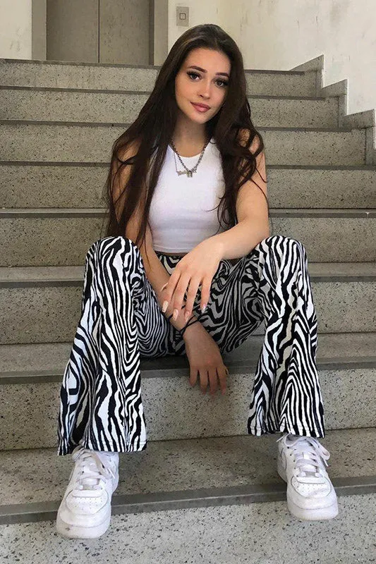 Zebra Print Wide Leg Trousers