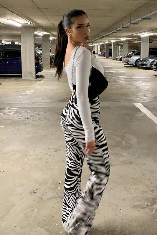 Zebra Print Wide Leg Trousers